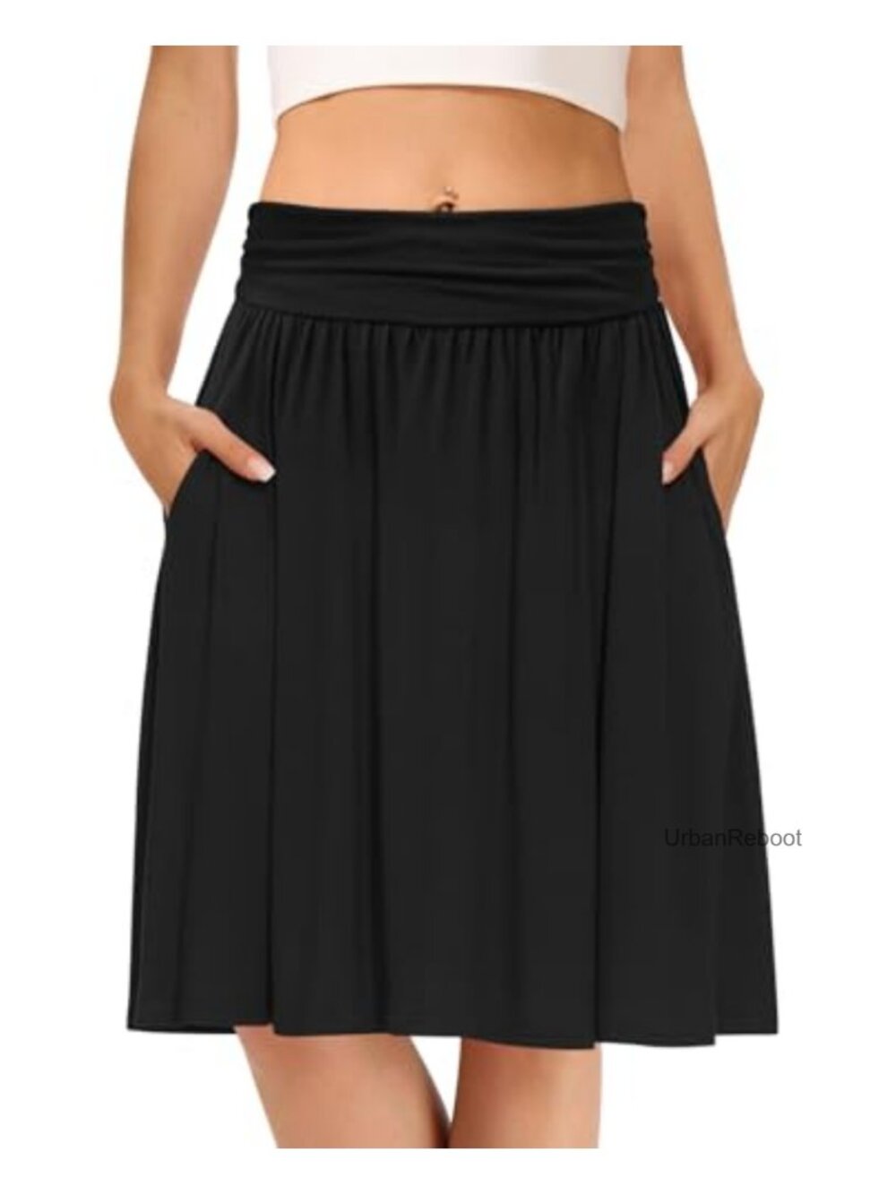 Women's Midi Skirt Knee Length Flowy Pleated High Waist A-Line Casual